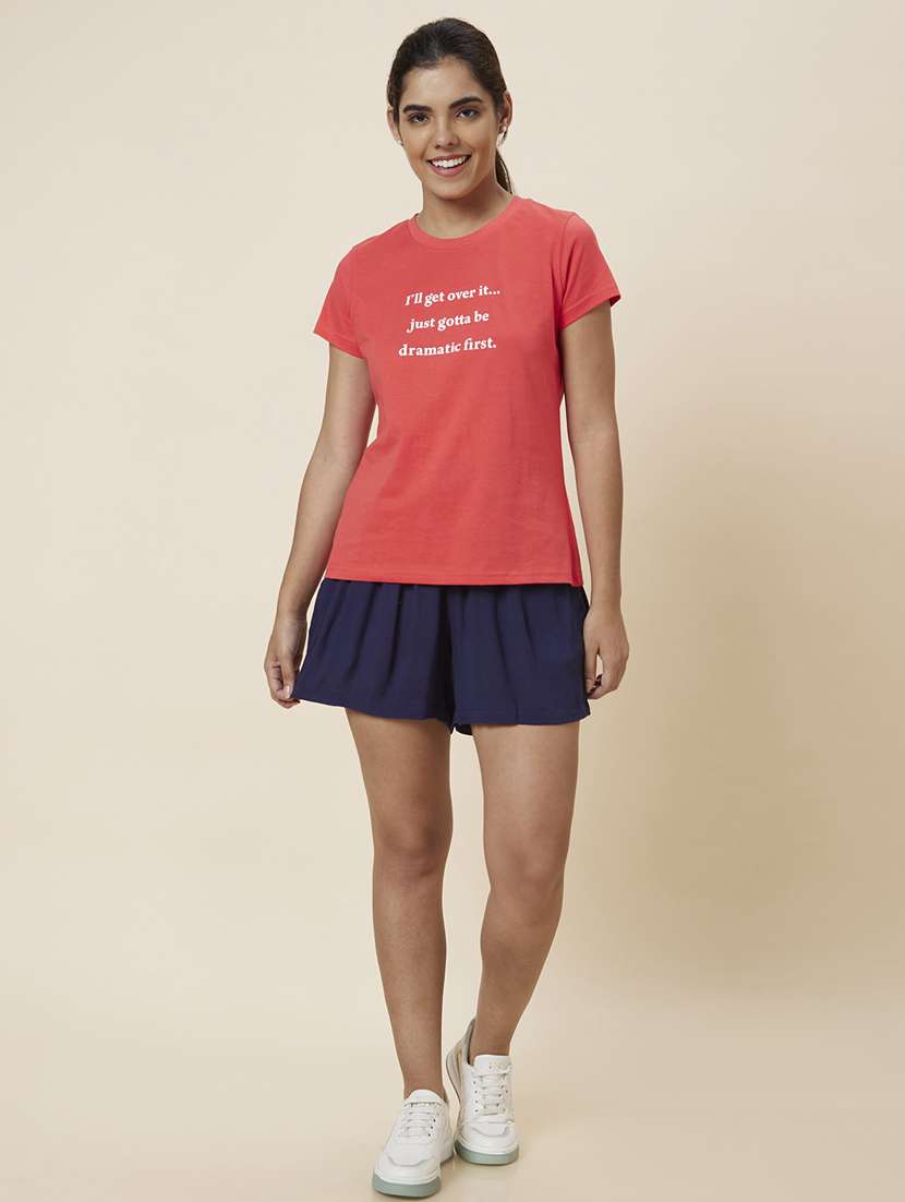 women's chest print round neck t-shirt - 20018019 -  Standard Image - 3