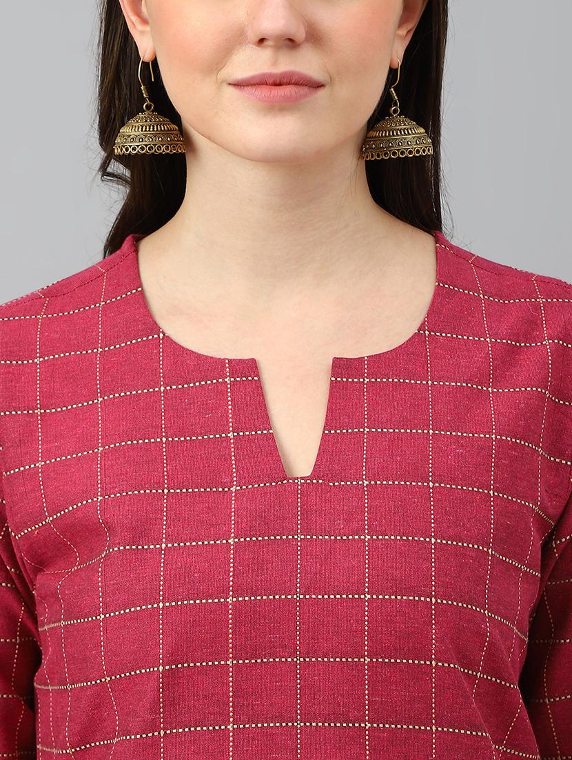 cbeckered cotton blend straight kurta - 20018267 - Standard Image - 3