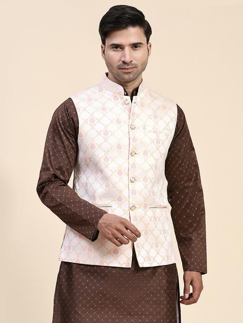 mandarin neck self design nehru jacket - 20018355 - Standard Image - 0