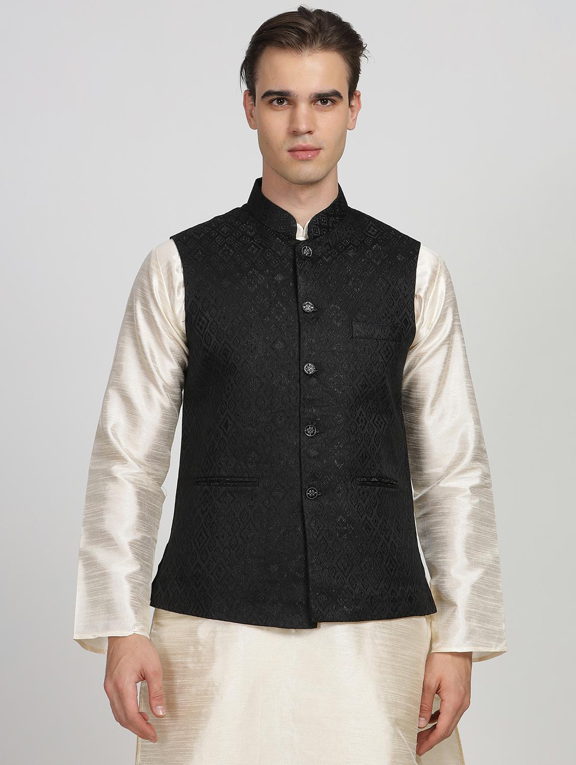 mandarin neck self design nehru jacket - 20018360 - Zoom Image - 0