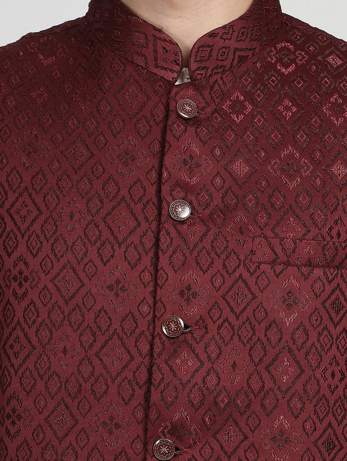 mandarin neck self design nehru jacket - 20018362 - Standard Image - 5