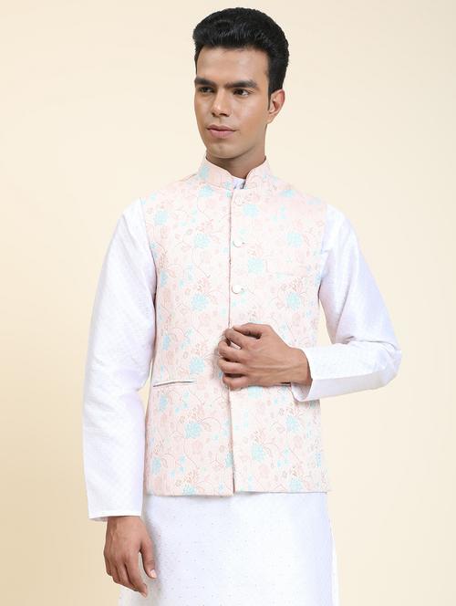 mandarin neck self design nehru jacket - 20018364 - Standard Image - 0