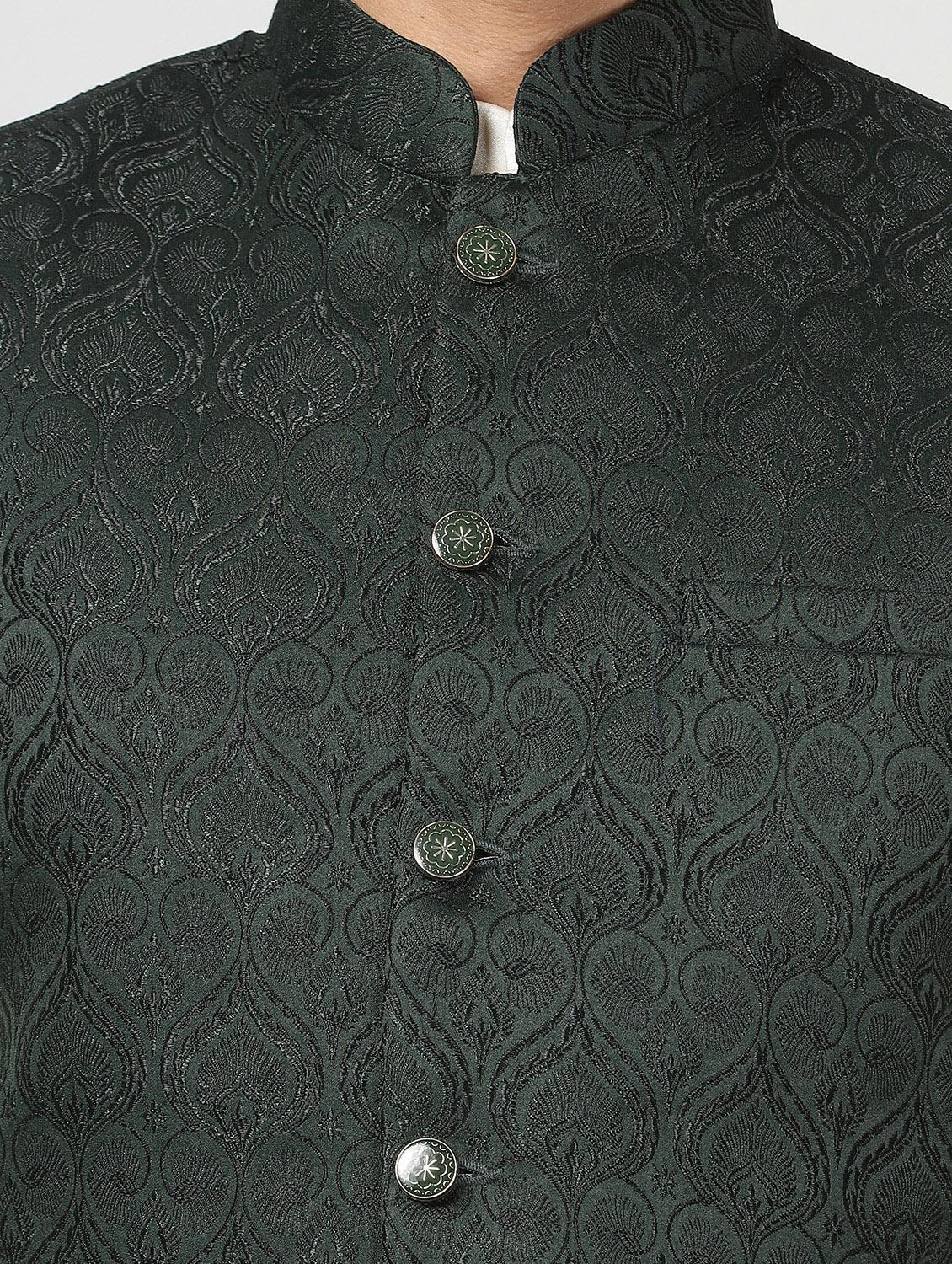 mandarin neck self design nehru jacket - 20018371 - Standard Image - 5