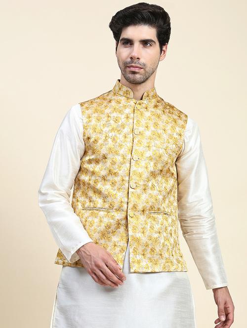 brown polyester nehru jacket - 20018392 - Standard Image - 0