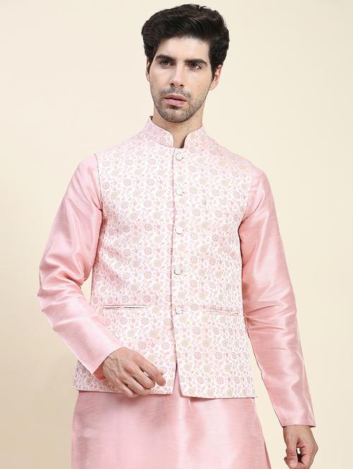 pink polyester nehru jacket - 20018395 - Standard Image - 0