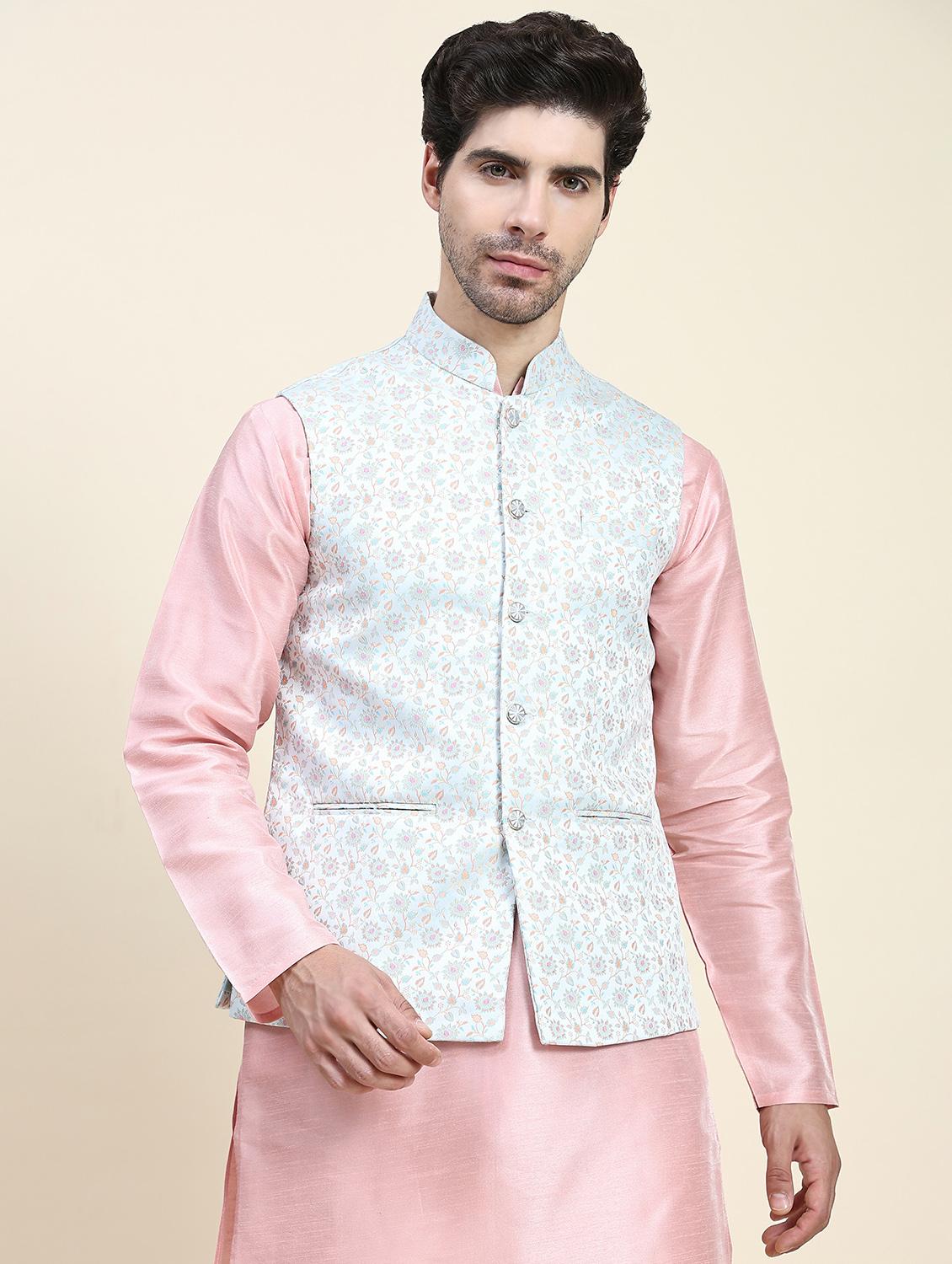 light blue polyester nehru jacket - 20018396 - Zoom Image - 0