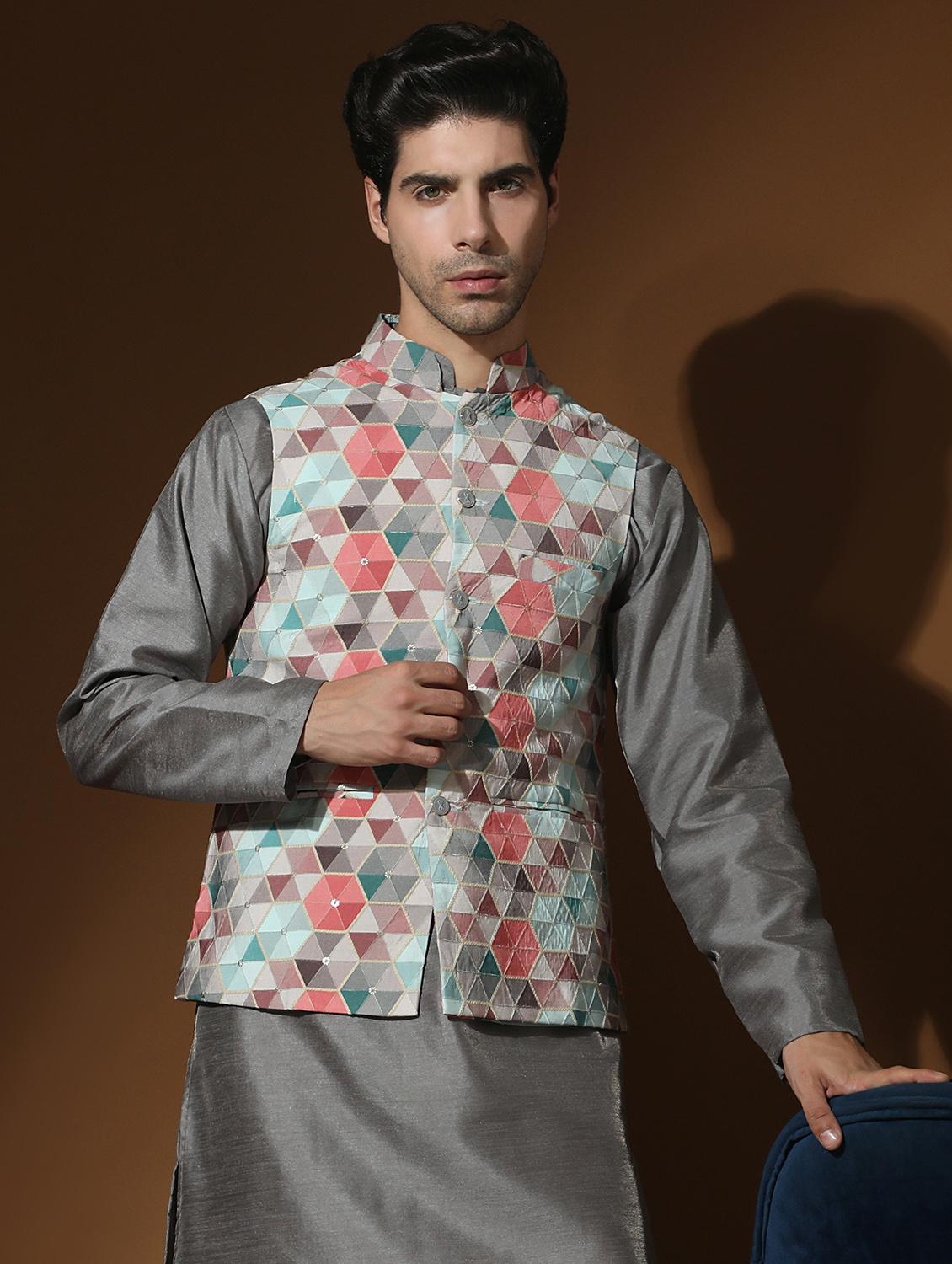 dark blue polyester nehru jacket - 20018399 - Zoom Image - 0