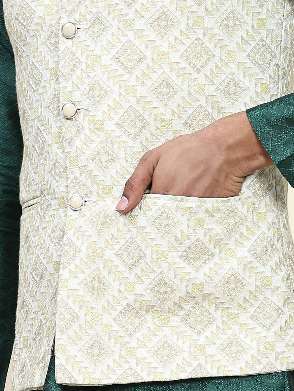 yellow polyester nehru jacket - 20018406 -  Standard Image - 3