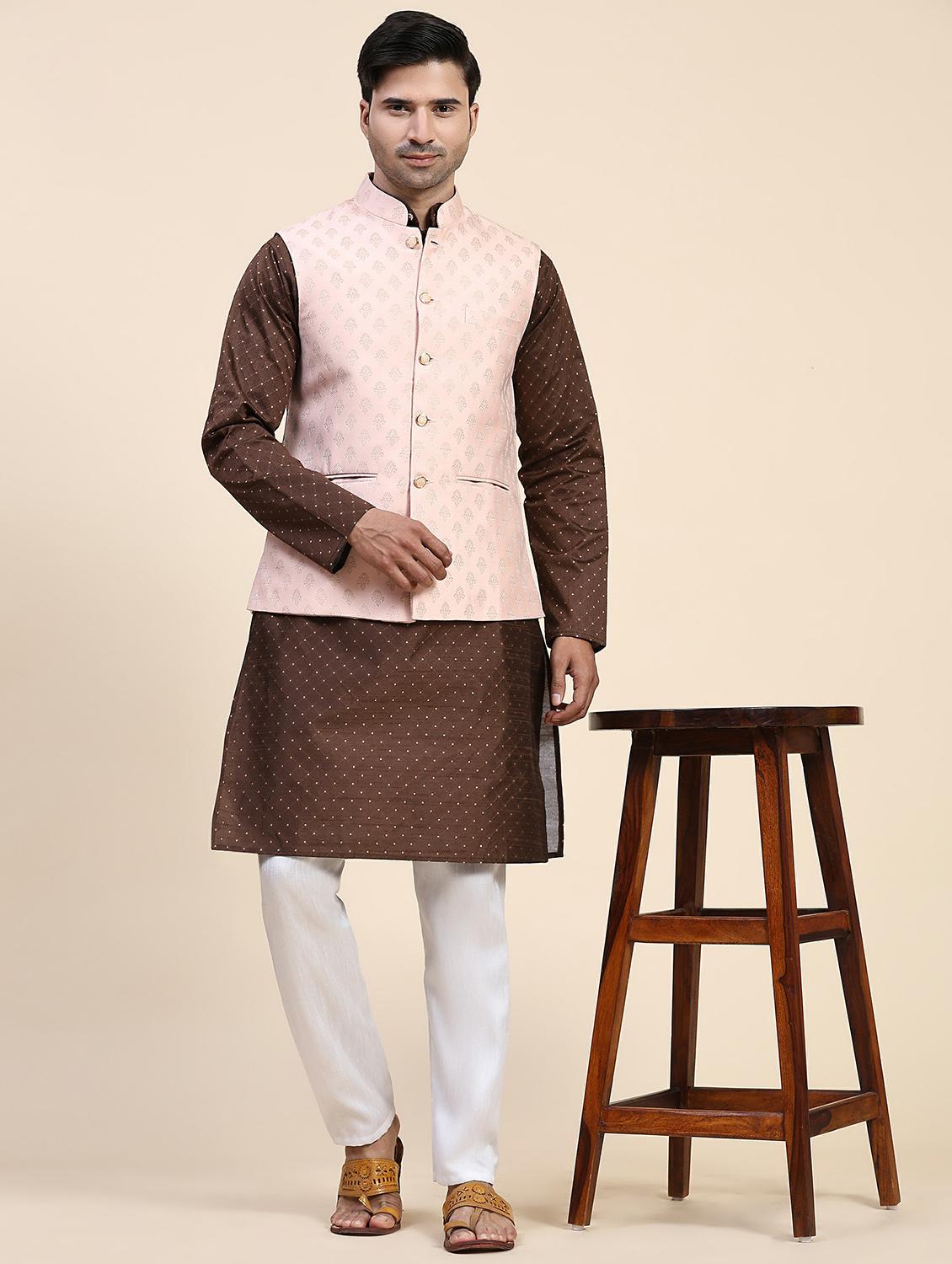 pink polyester nehru jacket - 20018416 - Standard Image - 3