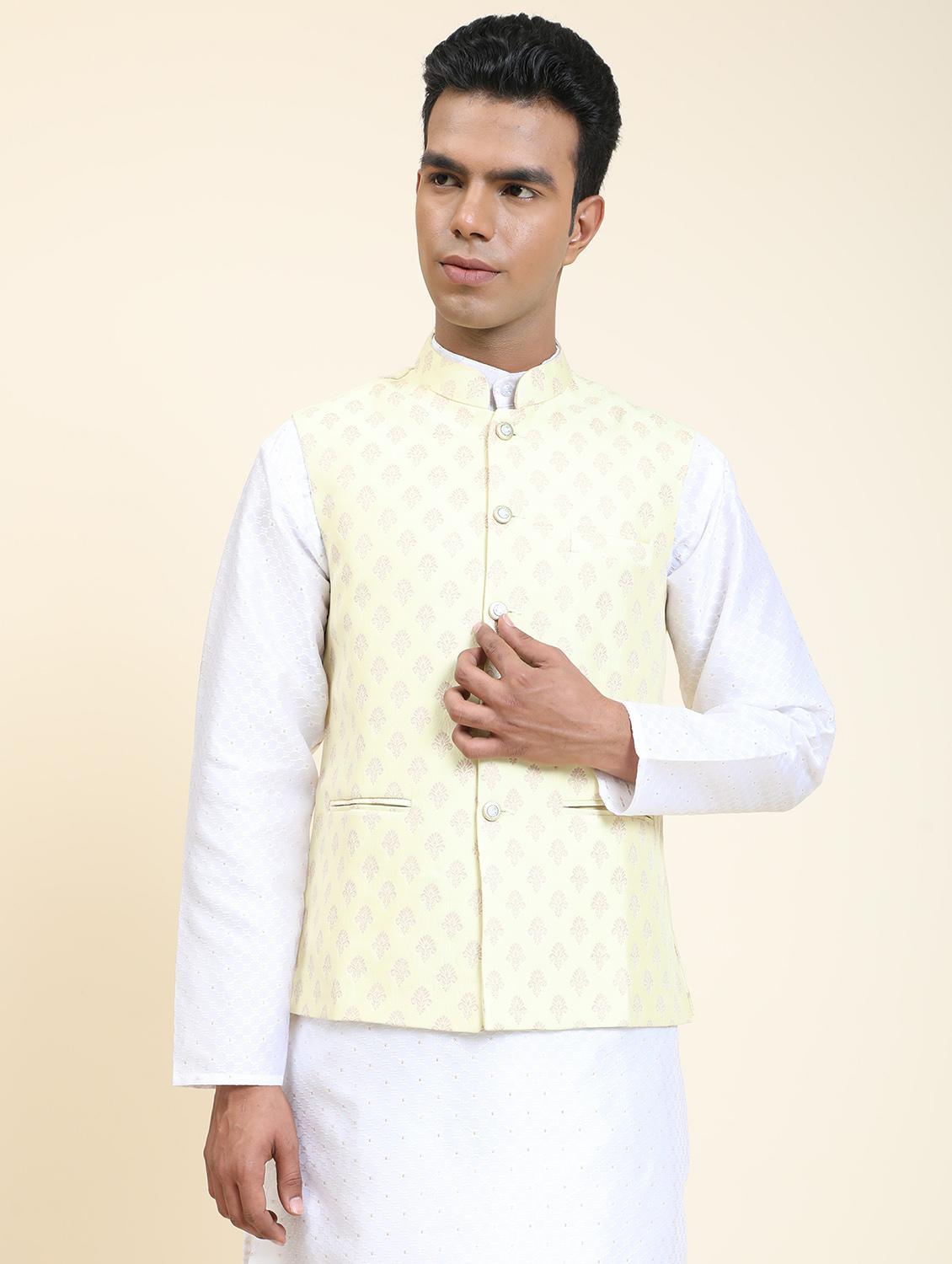 yellow polyester nehru jacket - 20018420 - Zoom Image - 0