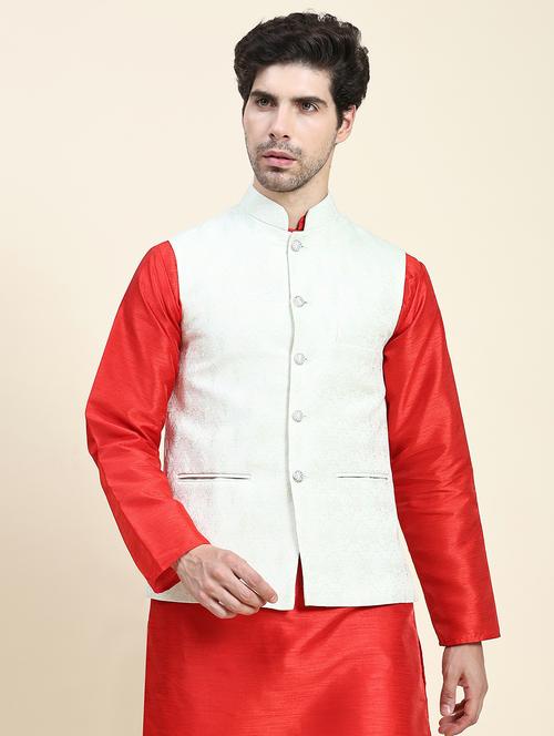 neutral polyester nehru jacket - 20018422 - Standard Image - 0