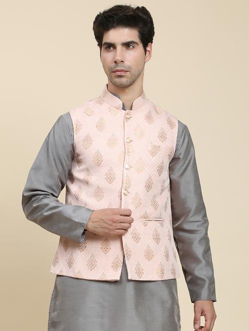 pink polyester nehru jacket - 20018426 - Standard Image - 0
