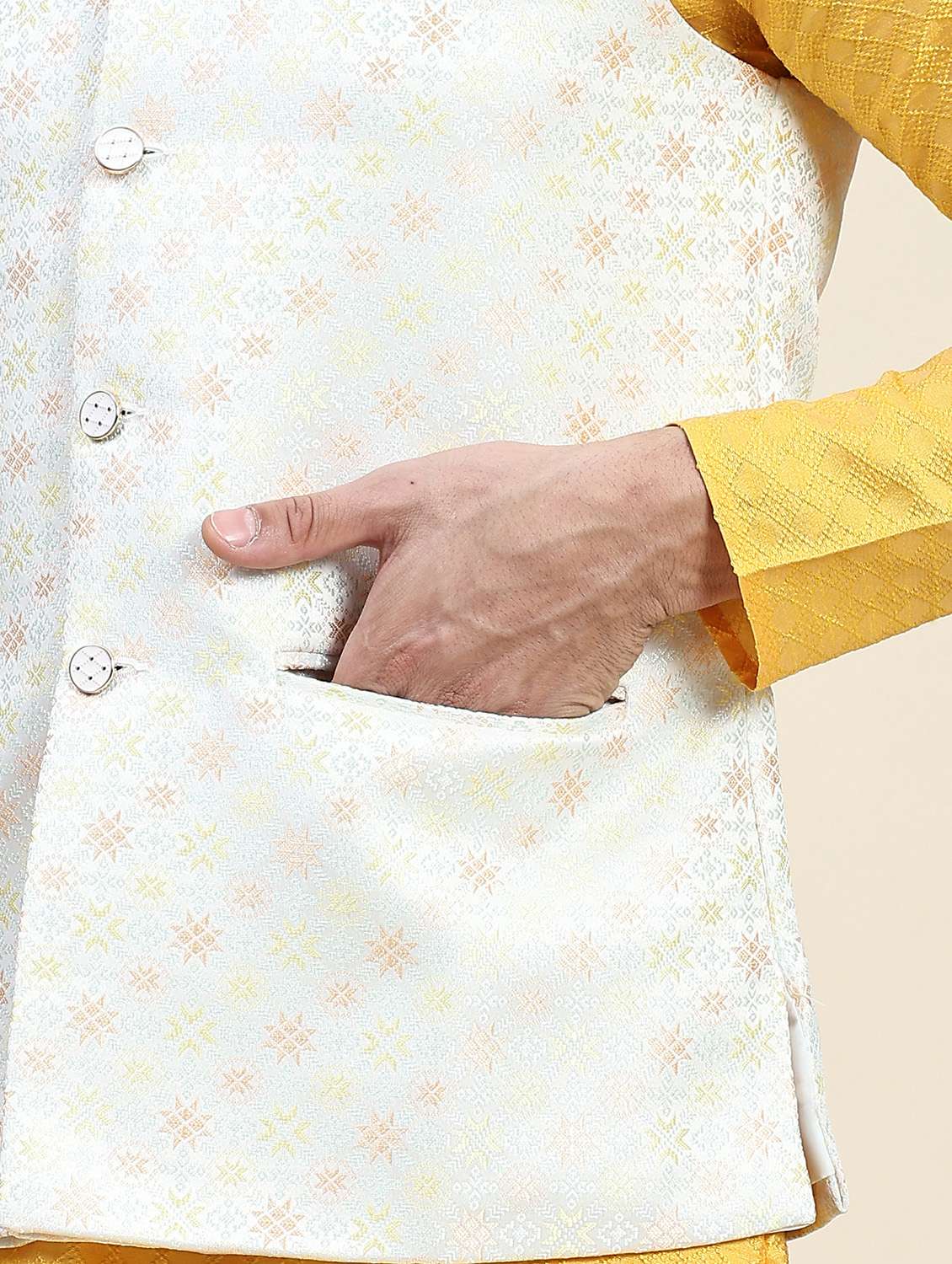 yellow polyester nehru jacket - 20018430 -  Standard Image - 3