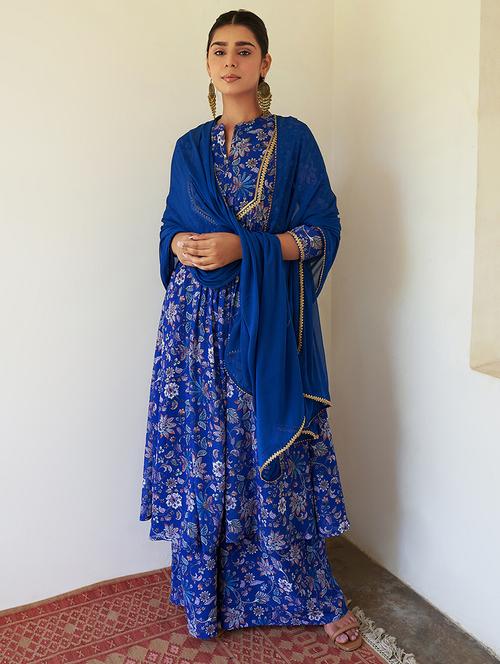blue kurta palazzo set with dupatta - 20018570 -  Standard Image - 0