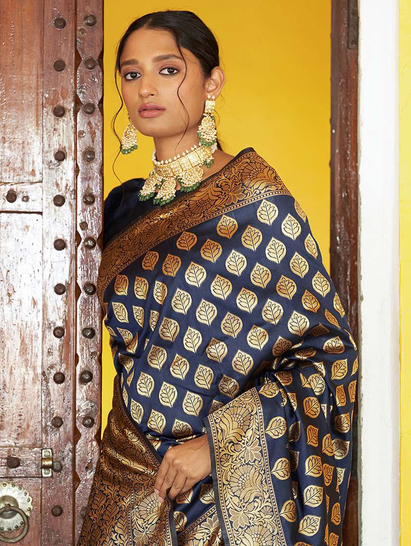 blue silk blend banarasi saree with blouse - 20018604 -  Standard Image - 3