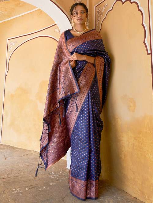 blue silk blend saree with blouse - 20018633 -  Standard Image - 0