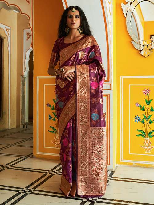 women's self design purple colored saree with blouse - 20018638 - Standard Image - 0