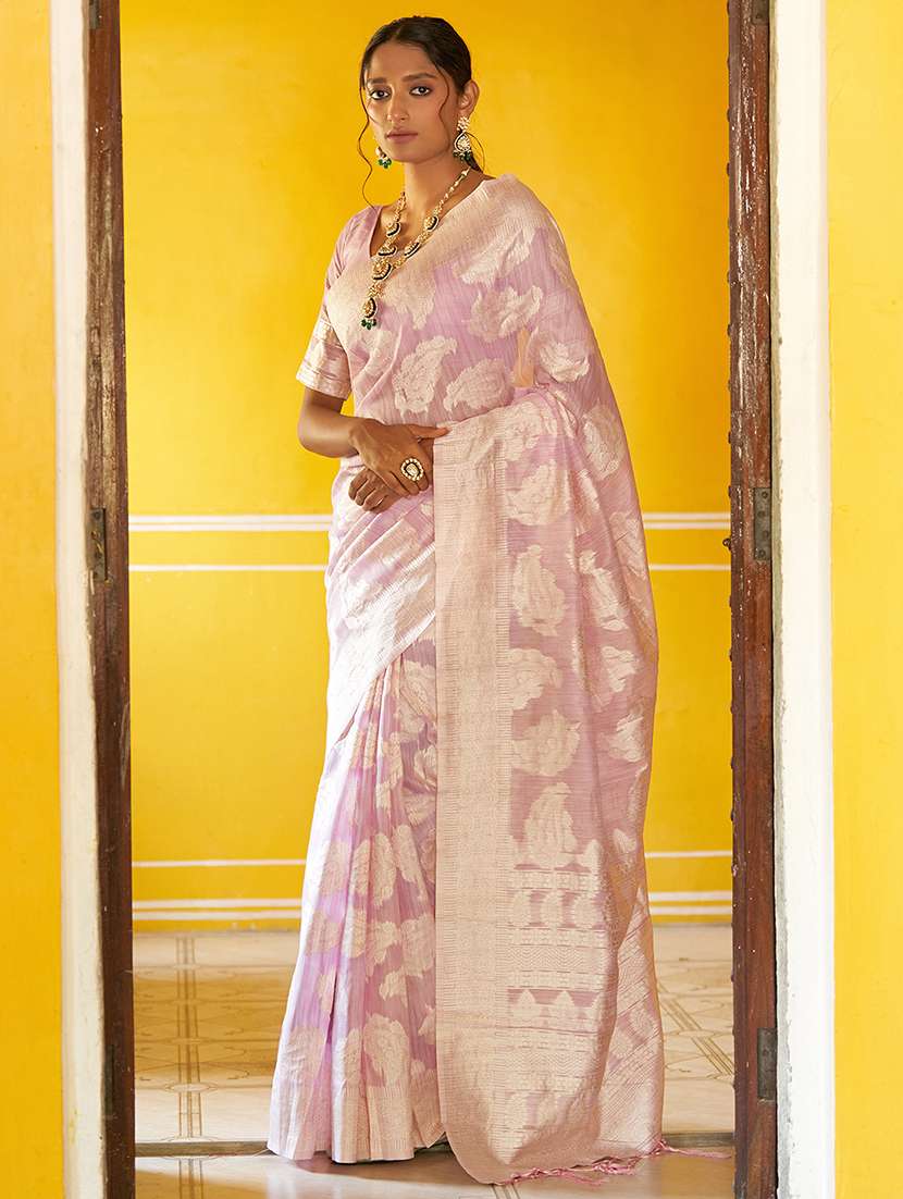 women's self design rosewater colored saree with blouse