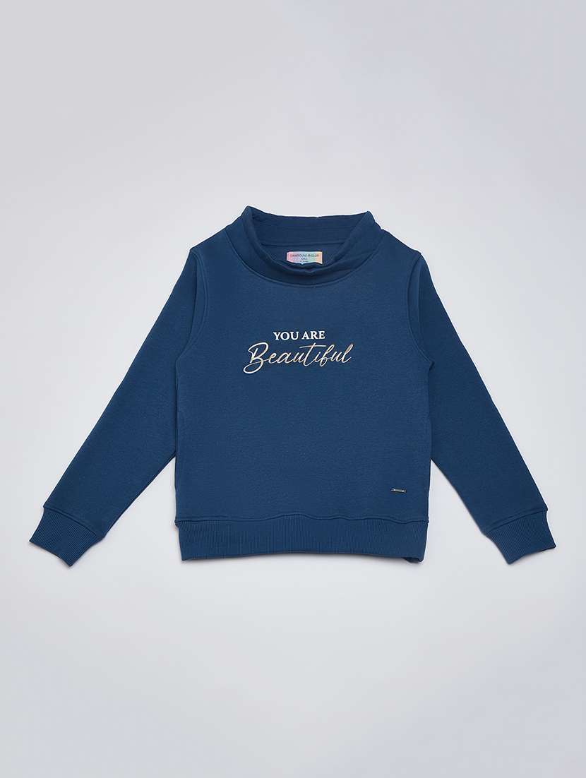 chest print high neck neck sweatshirt