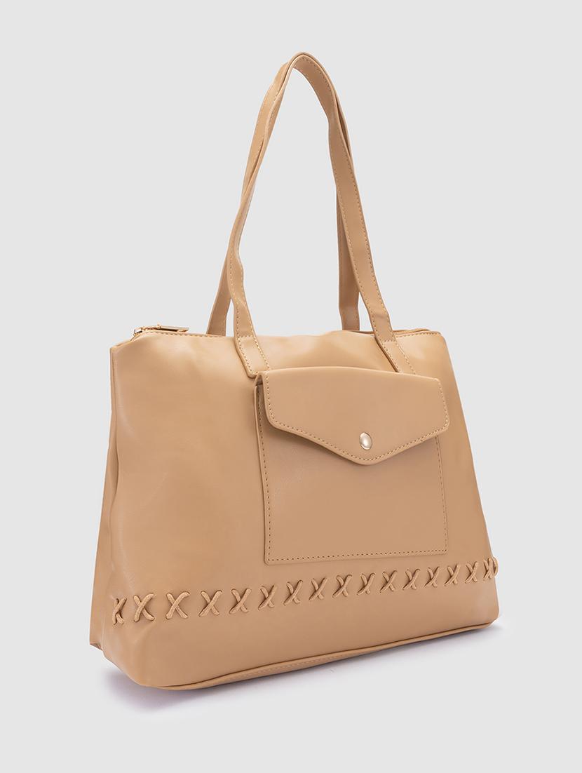 beige pu regular handbag - 20018752 - Standard Image - 3