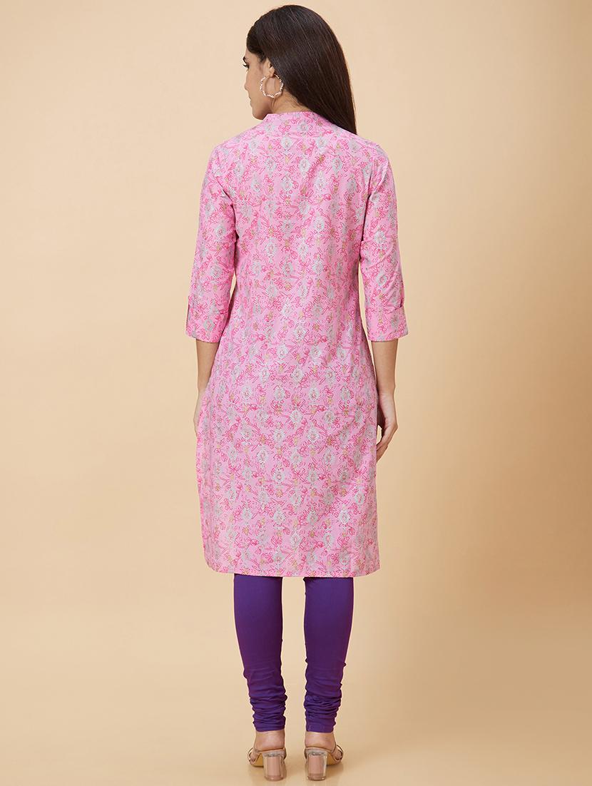 women pink cotton straight kurta - 20019003 - Standard Image - 3
