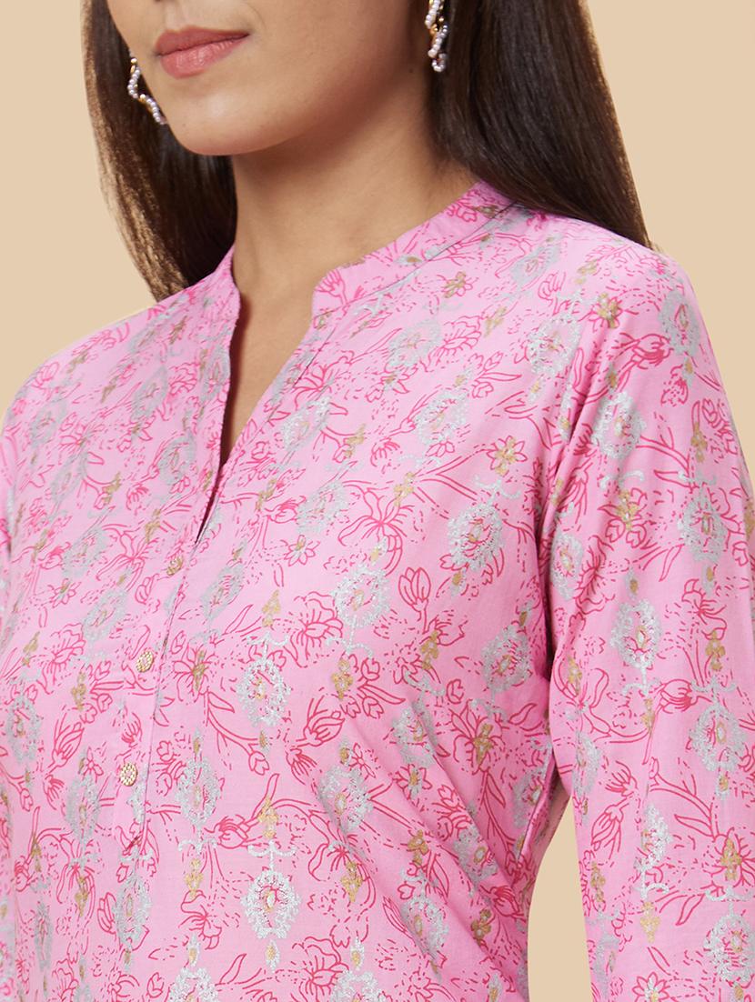 women pink cotton straight kurta - 20019003 - Standard Image - 5