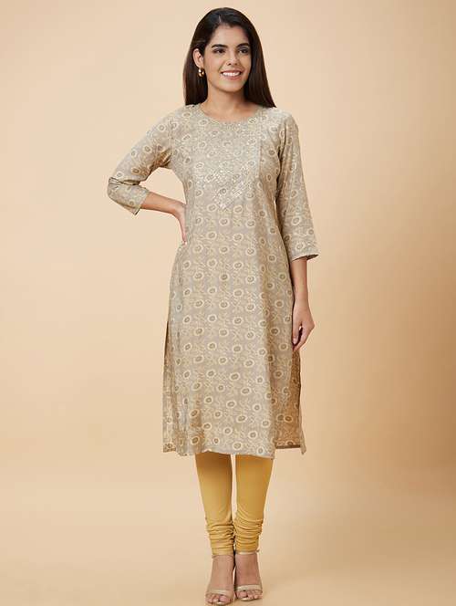 women brown polyester straight kurta - 20019007 - Standard Image - 0