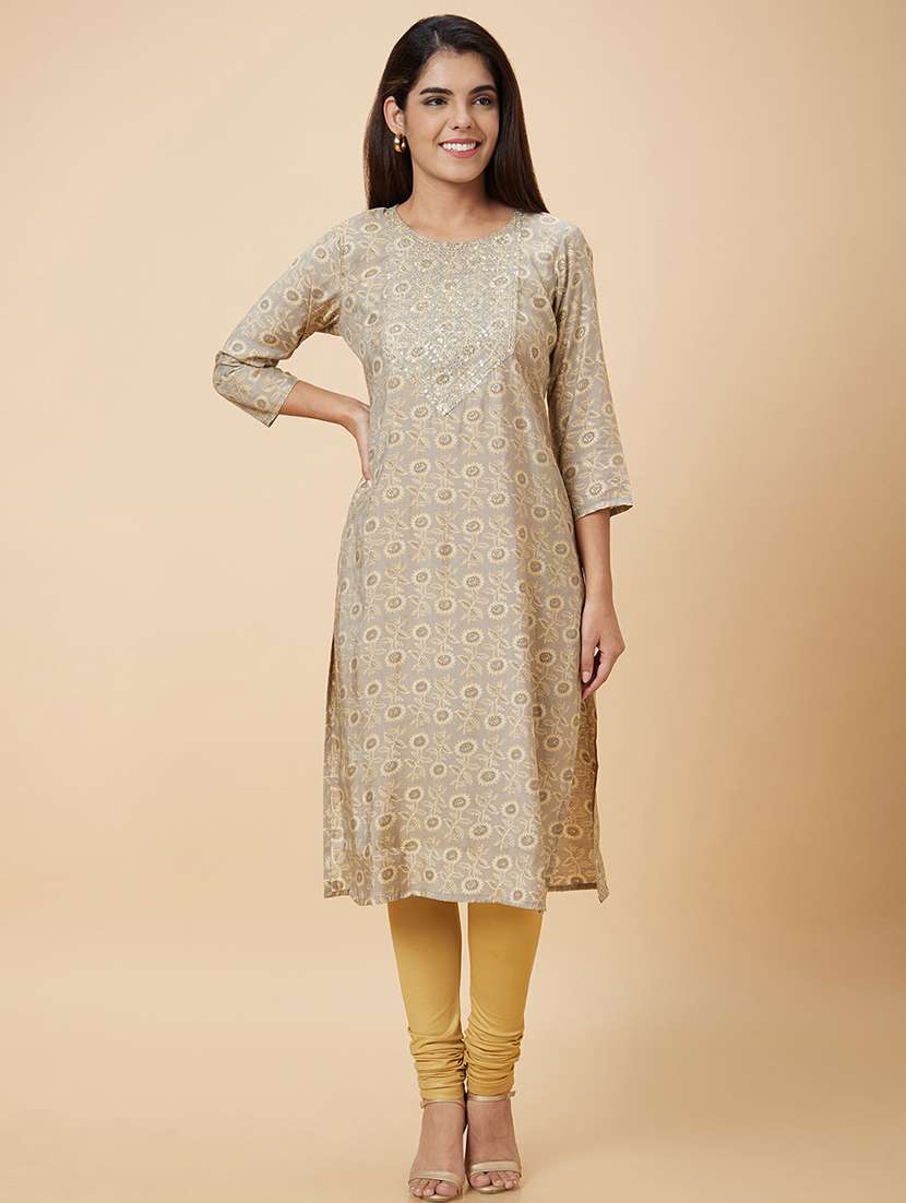 women brown polyester straight kurta