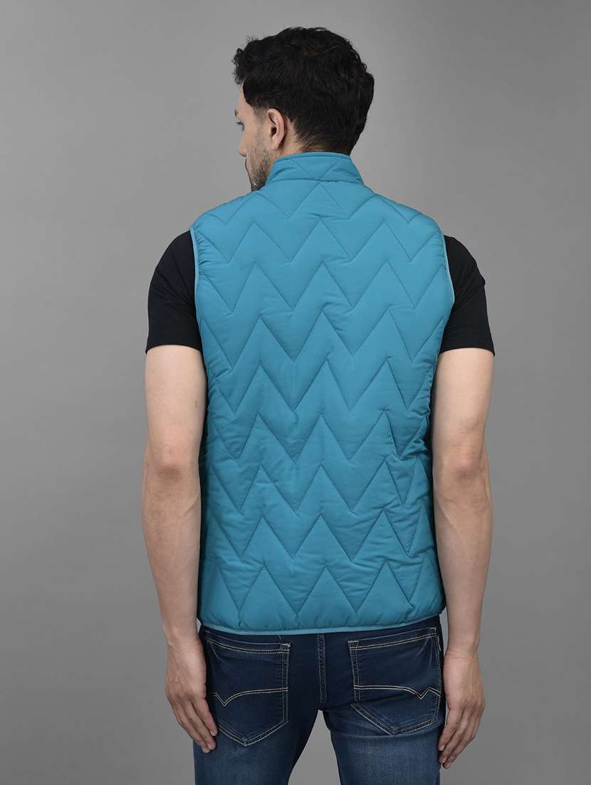 men blue solid sleeveless quilted jacket - 20019065 - Standard Image - 3