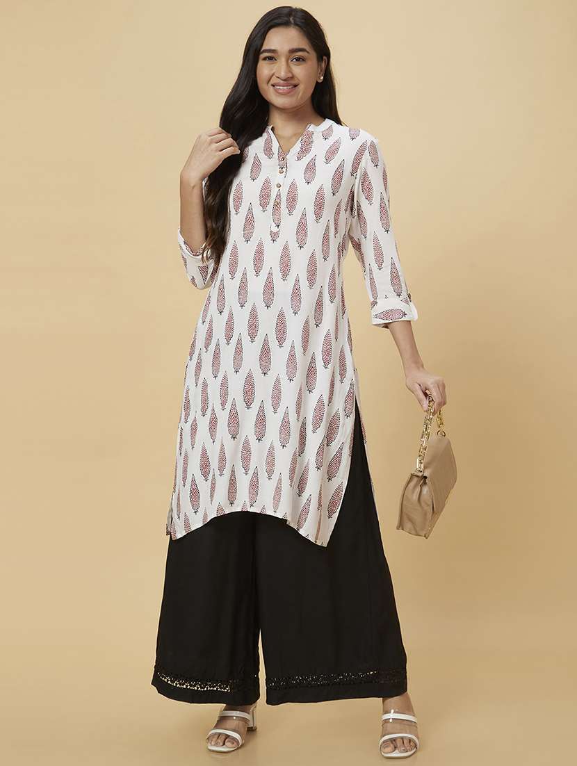 globus women black floral lace hem design flared ethnic palazzos - 20019081 - Standard Image - 3