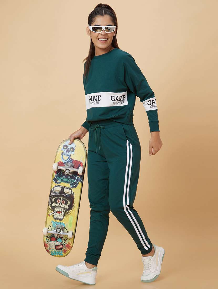 women green cotton tapered joggers - 20019082 -  Standard Image - 3