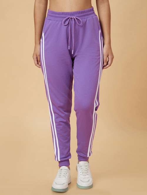Women Purple Cotton Tapered Joggers