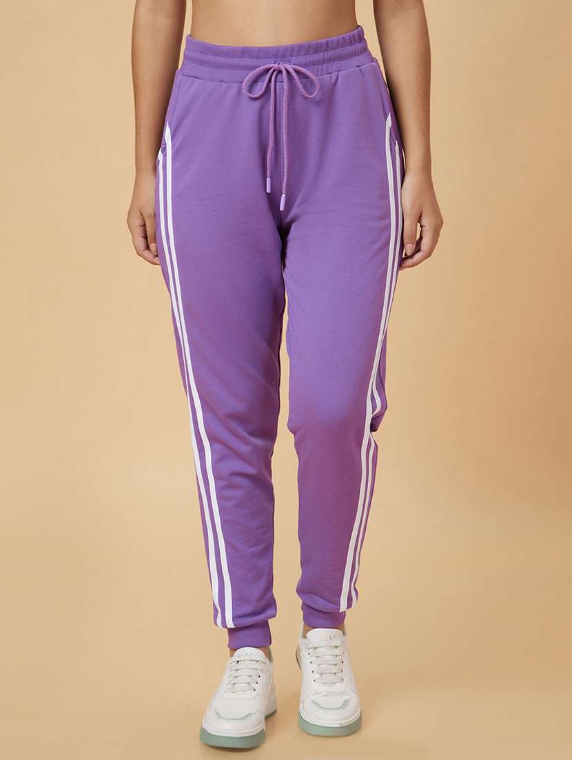 women purple cotton tapered joggers - 20019083 -  Zoom Image - 0