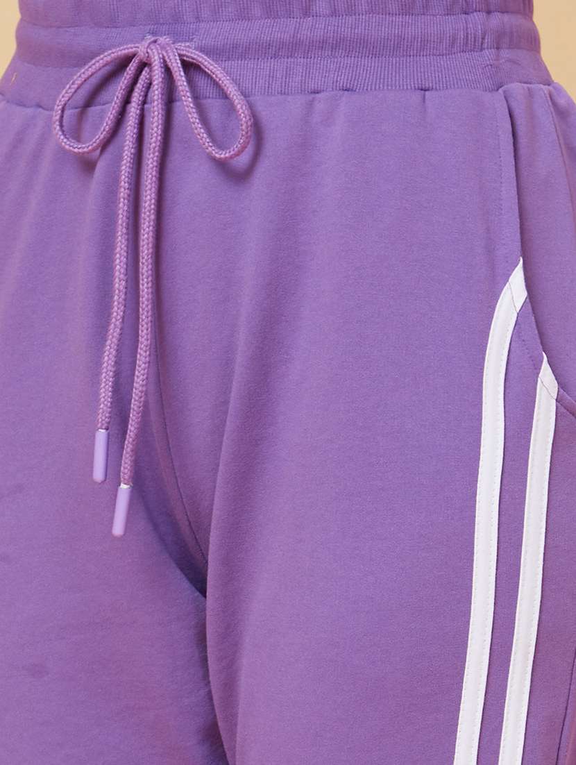 women purple cotton tapered joggers - 20019083 - Standard Image - 5