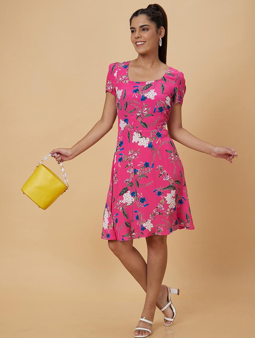 women pink viscose a-line dress - 20019085 - Standard Image - 3