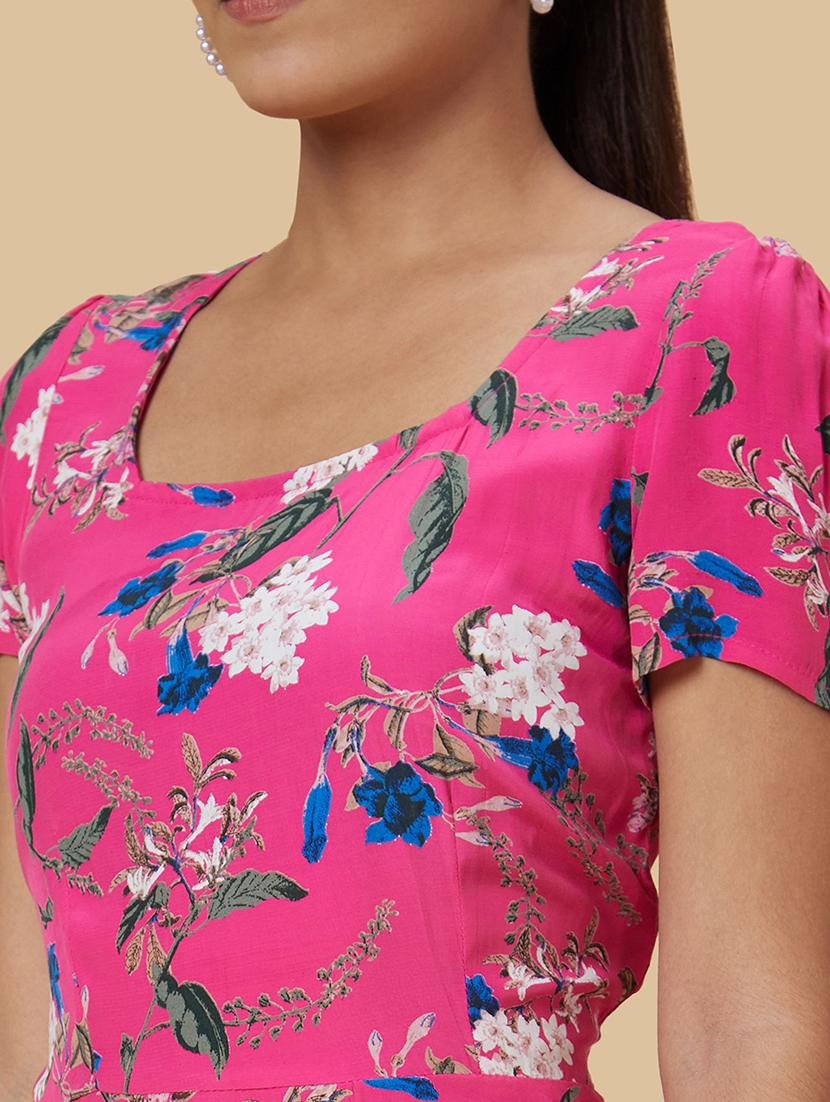 women pink viscose a-line dress - 20019085 - Standard Image - 5