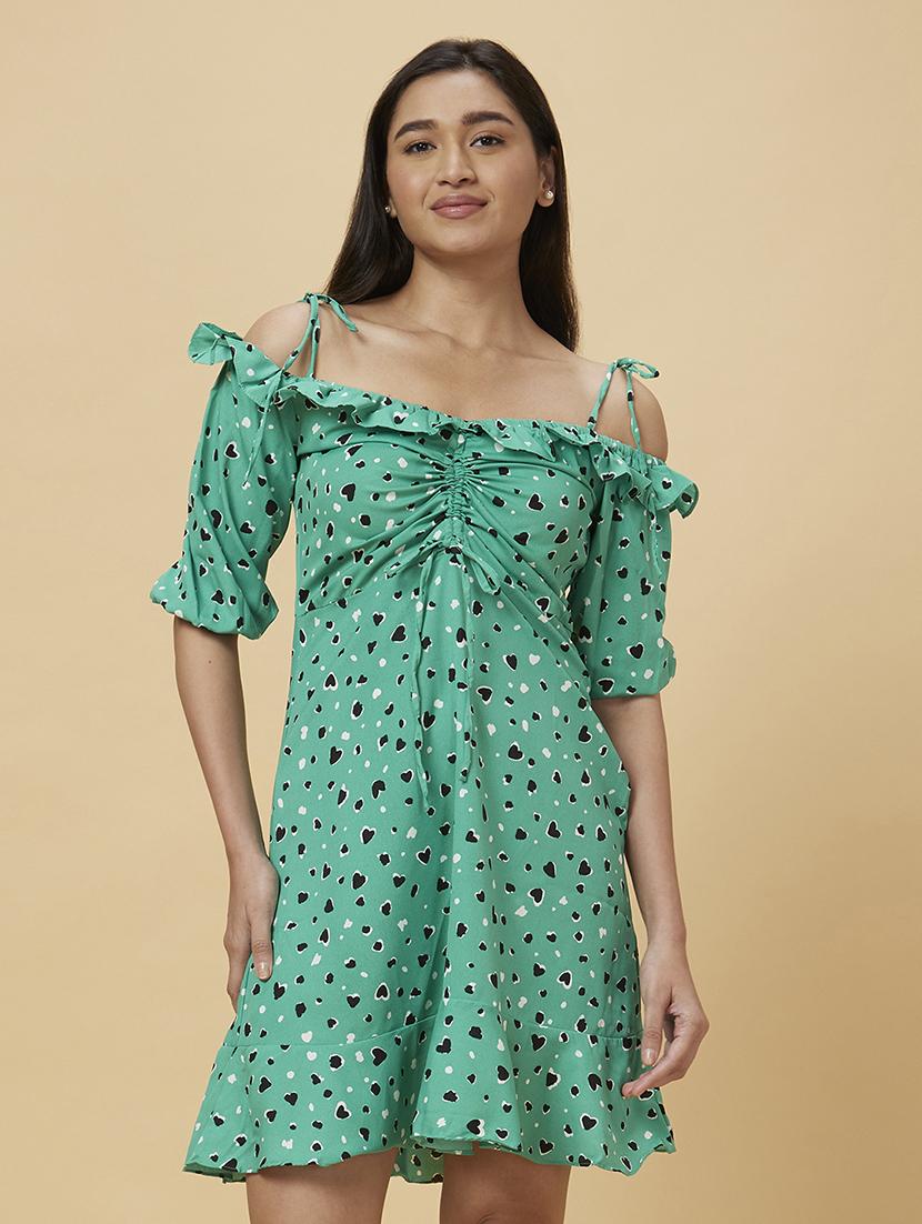 women green polyester a-line dress - 20019091 -  Zoom Image - 0