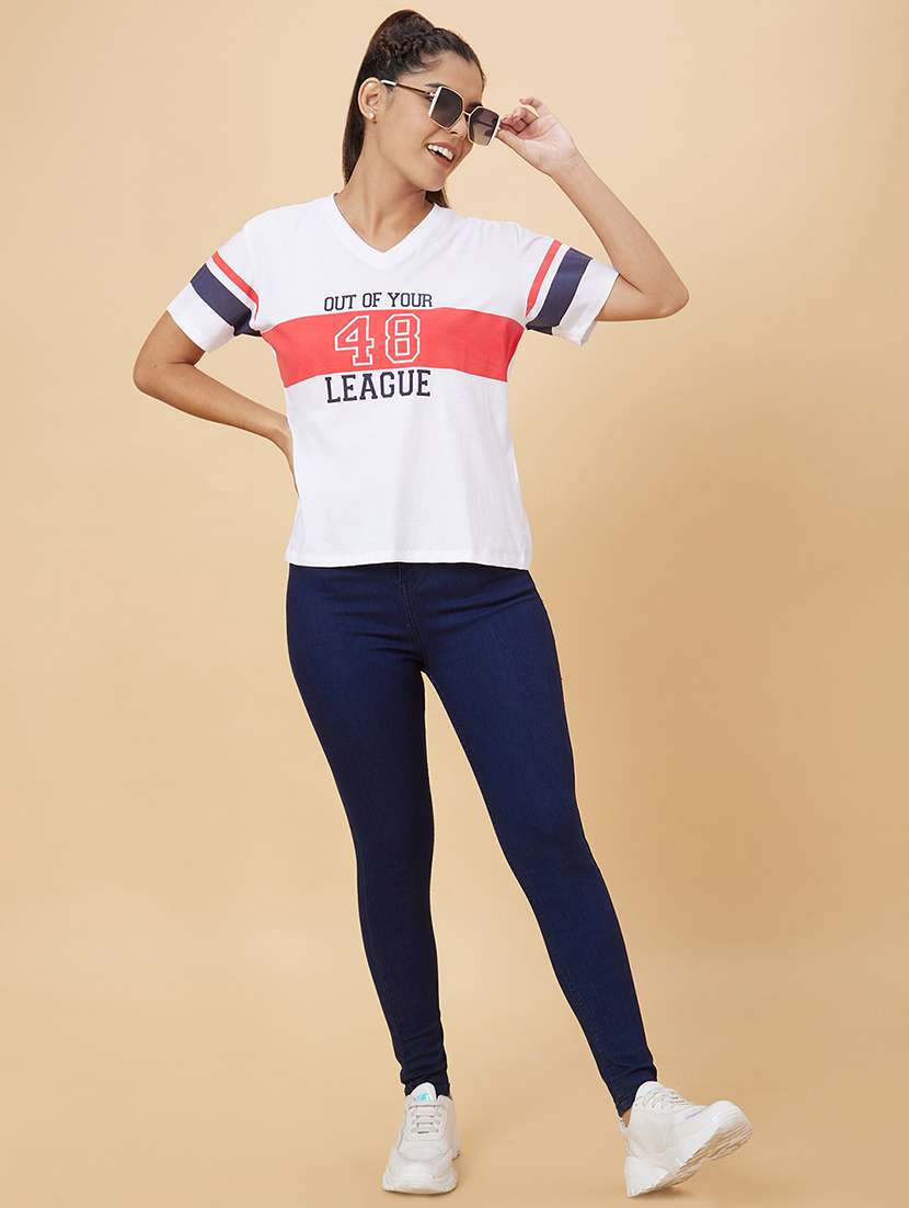 women's front print v neck t-shirt - 20019099 -  Standard Image - 3