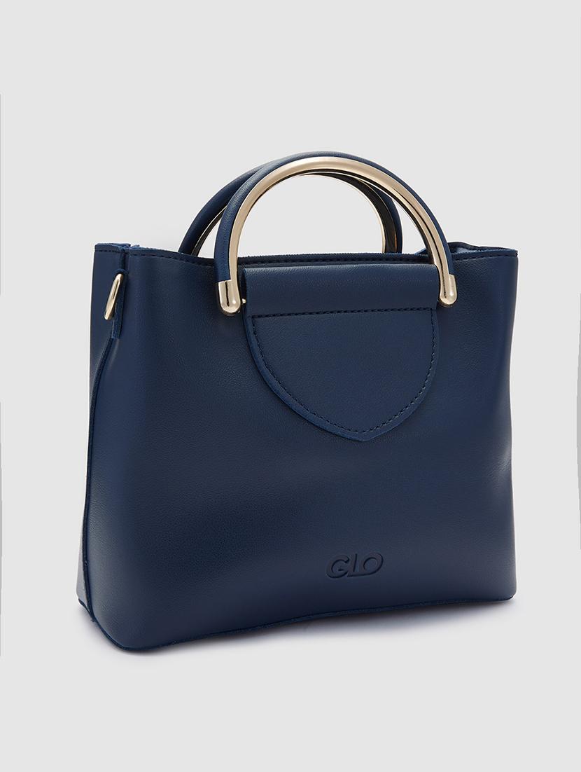 navy blue leatherette (pu) regular sling bag - 20019117 - Standard Image - 3