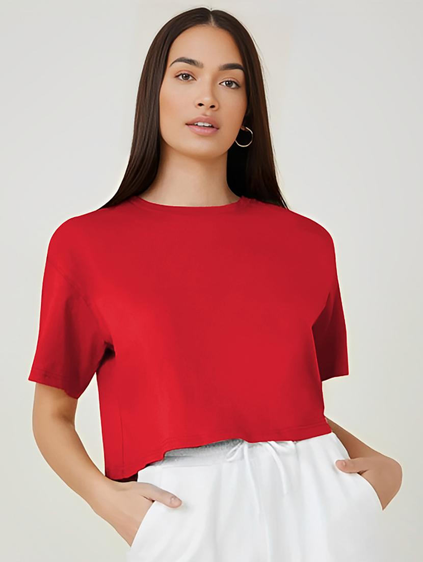 red cotton crop tshirt - 20021443 -  Zoom Image - 0