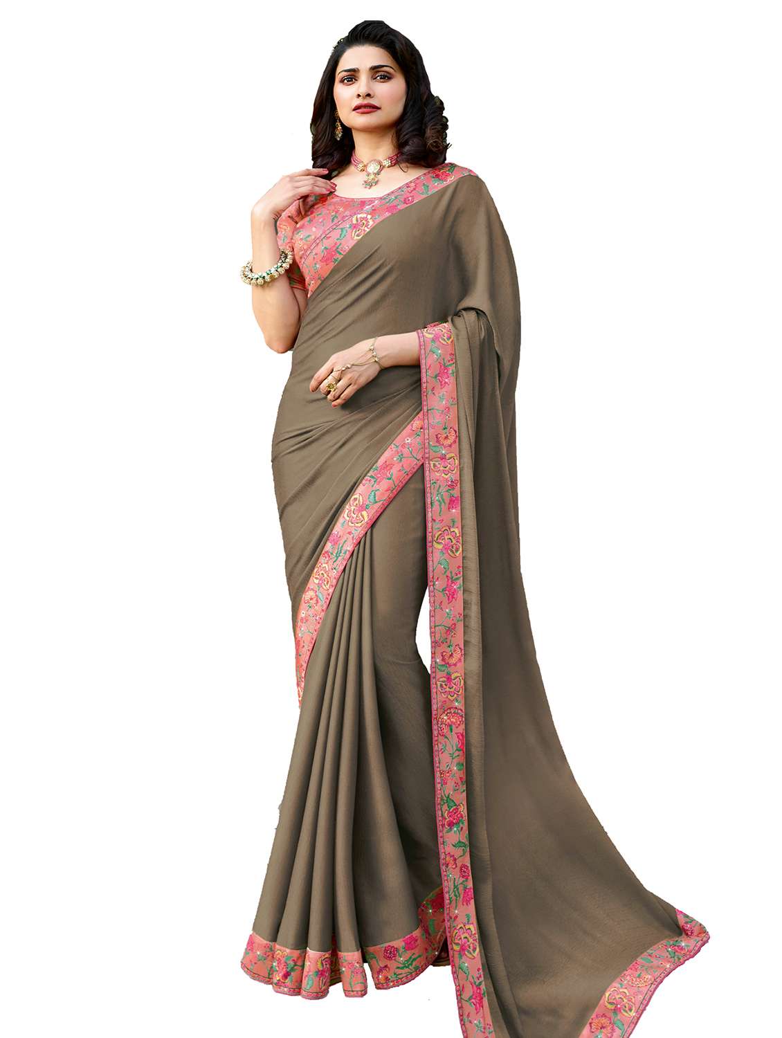 women's bordered royal blue colored saree with blouse