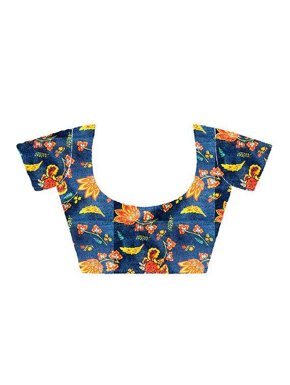 women's bordered navy blue colored saree with blouse - 20022639 -  Standard Image - 3