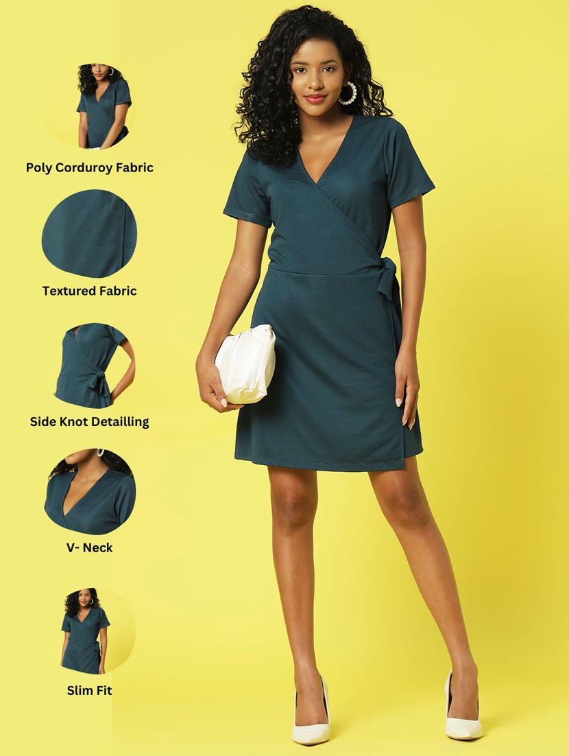 women's wrap solid dress - 20022950 - Standard Image - 3
