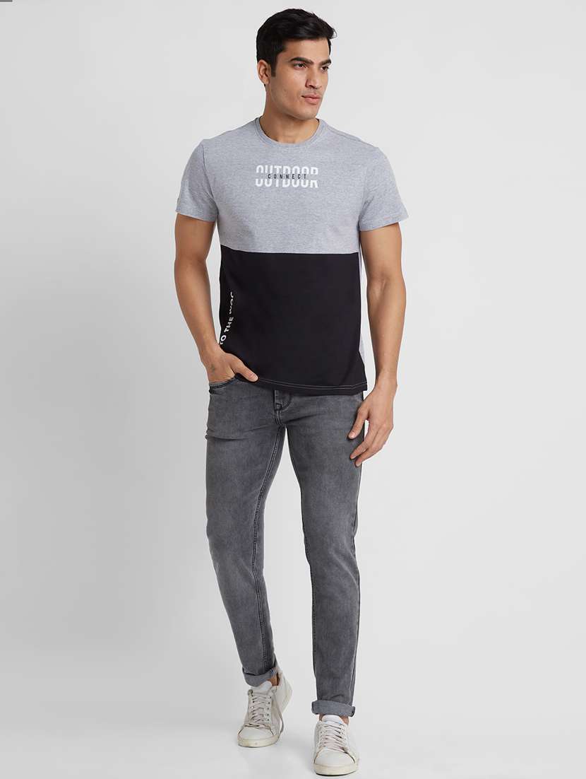 round neck color block t-shirt - 20023043 -  Standard Image - 3