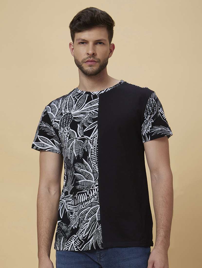 men round neck tropical printed t-shirt