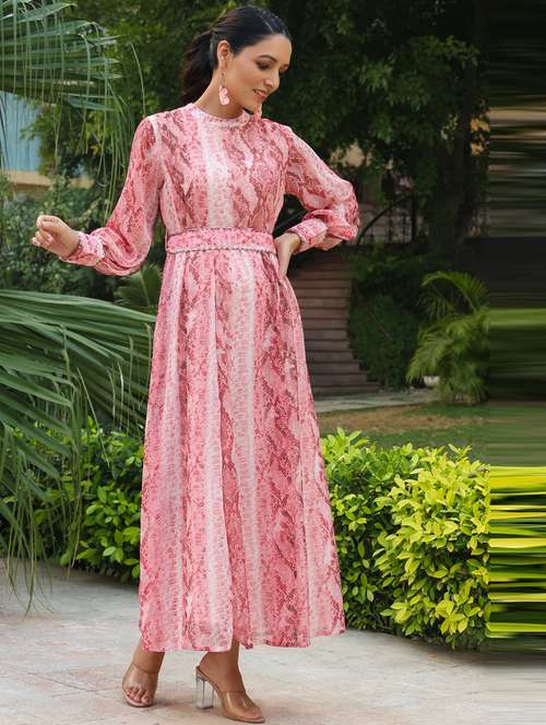pink chiffon a-line ethnic dress - 20023402 -  Standard Image - 0
