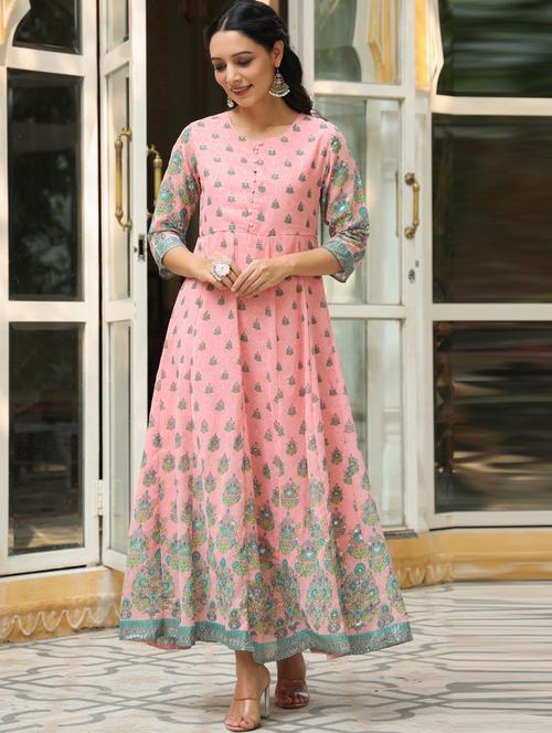 juniper women's pink georgette printed anarkali dress - 20023411 -  Standard Image - 0