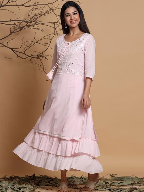 juniper women's pink cotton embroidered layered dress - 20023412 -  Standard Image - 0