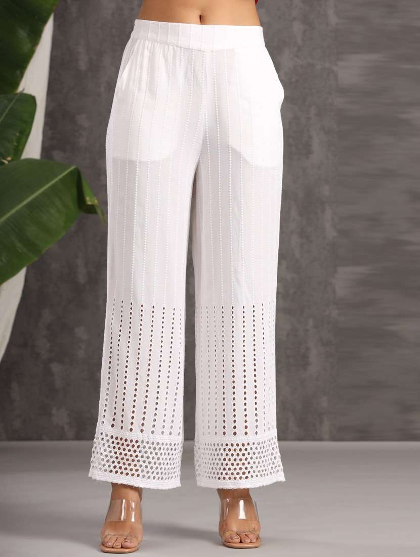 white rayon flared palazzo - 20023446 -  Zoom Image - 0