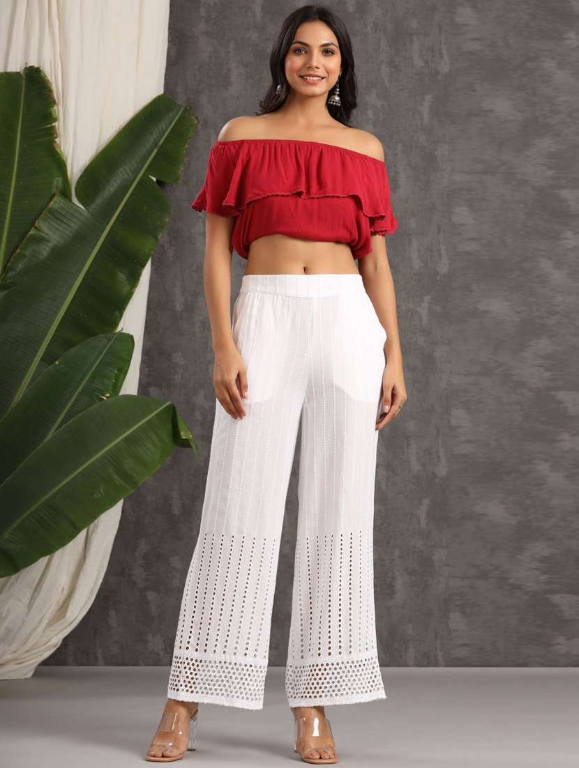 white rayon flared palazzo - 20023446 -  Standard Image - 3